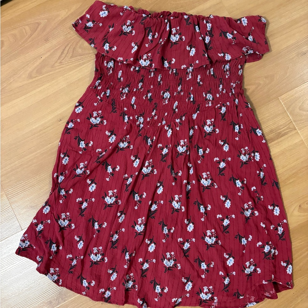 American Eagle Outfitters Red Ruffled Off-Shoulder Sundress